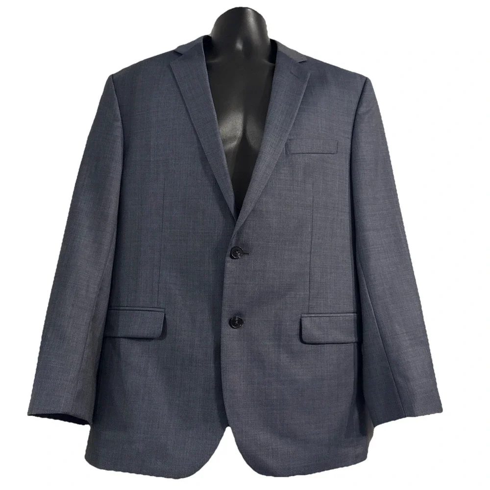 Jos A Bank Traveler Blazer Mens 44R 100% Wool‎ Slim Fit Travel Blue Woven Jacket
